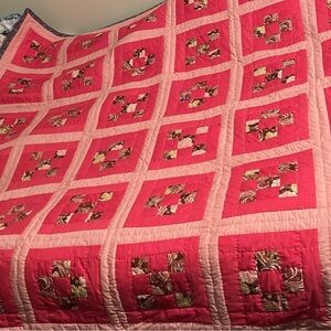 Homemade patchwork hand stitched quilt, 70”x70”